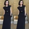 2026 Summer Slimming Two-Piece Casual Dress Set for Women - Stylish Short Sleeve Skirt