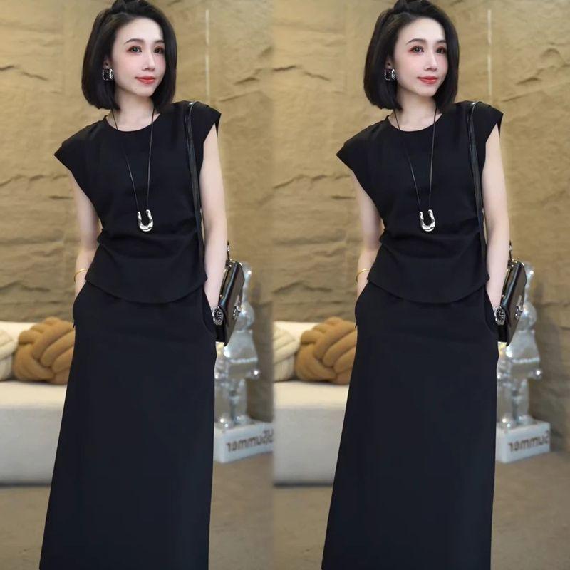 2026 Summer Slimming Two-Piece Casual Dress Set for Women - Stylish Short Sleeve Skirt