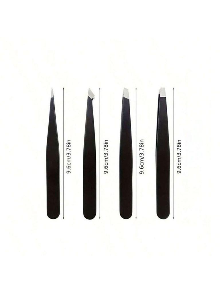 4 Pack High Quality Eyebrow Tweezers Colored Eyebrow Fine Hair Plucker Stainless Steel Angled Eyebrow Tweezers (With Box)
