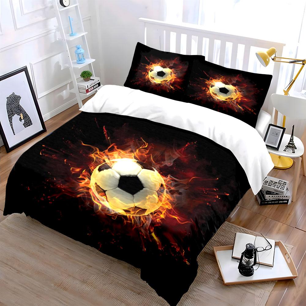Fiery Soccer Set For Enthusiasts Kid'S And Adults' Bedroom Decor, Exquisite Three-Piece Bedding Set Gift