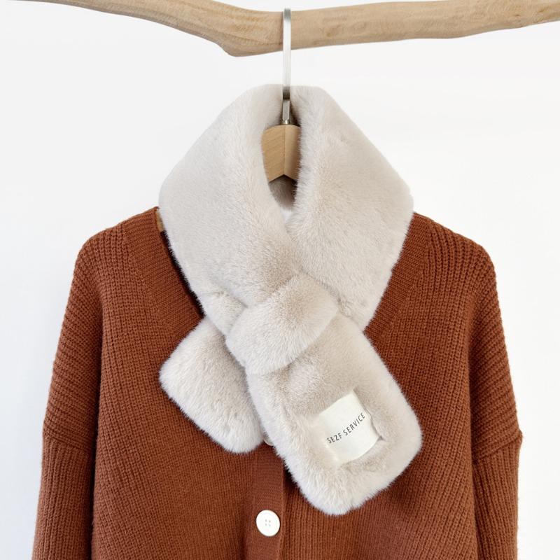 Soft waxy wind thickened solid color fluffy scarf to keep warm imitation Rex rabbit hair cross scarf plush collar women