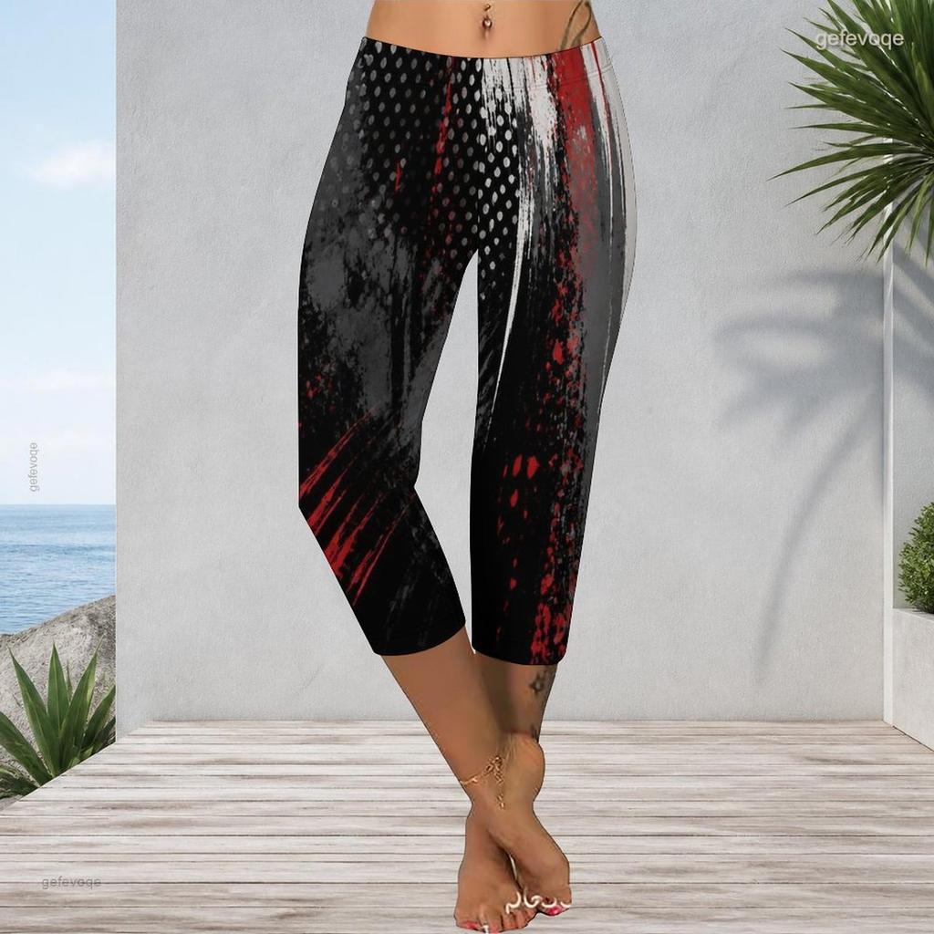 Women Plus Size Capri Length Leggings Abstract Pink Purple Gradient Sunset Print High Waist Stretchy Yoga Pants For Casual Workout Daily Wear