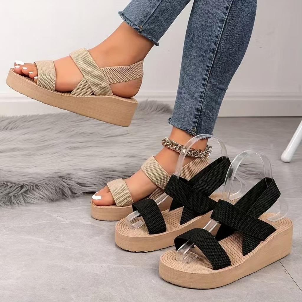 Ladies, Adjustable, Open Mouth Sandals, Breathable Fabric Surface, Lightweight EVA Sole, Outdoor Shoes, Cross Design, Soft Insole, Casual Shoes
