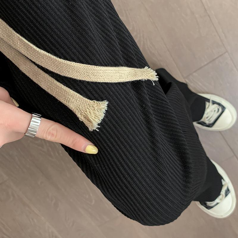 Black Ice Silk Sports Wide-leg Pants Women's High Waist Drape Spring and Summer New Breathable Loose Straight Casual Pants