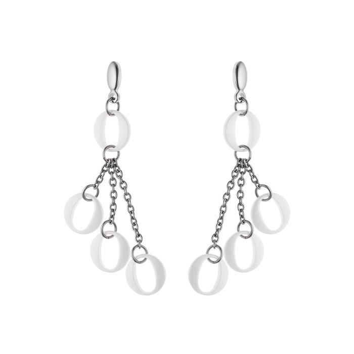 LOVA - Boucles d'Oreilles Pendantes avec 4 Maillons Céramique Blanche