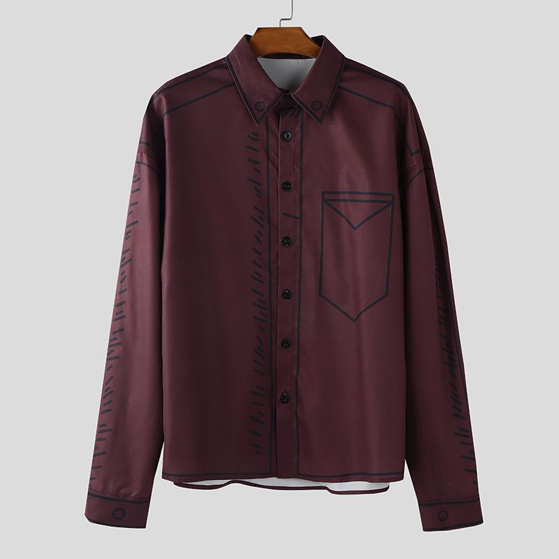 

INCERUN Oversized Men Casual Long Sleeve Stitching Buttons Up Shirts Tops 5XL красный
