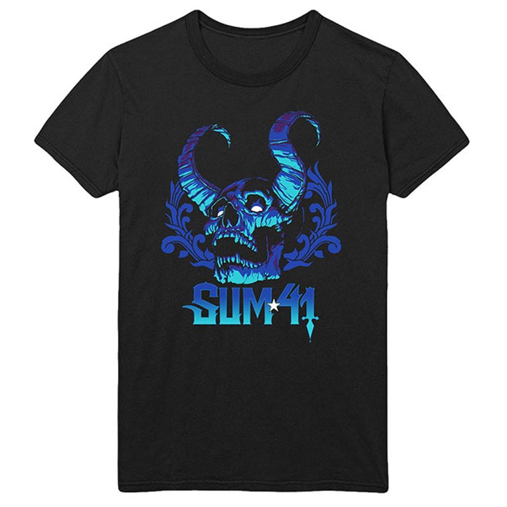 Men s Sum 41 Blue Demon (Back Print) Slim Fit T-shirt Medium Black XL