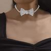 Bohemian Rhinestone Bow Necklace. Silver Crystal Party Jewelry for Women.