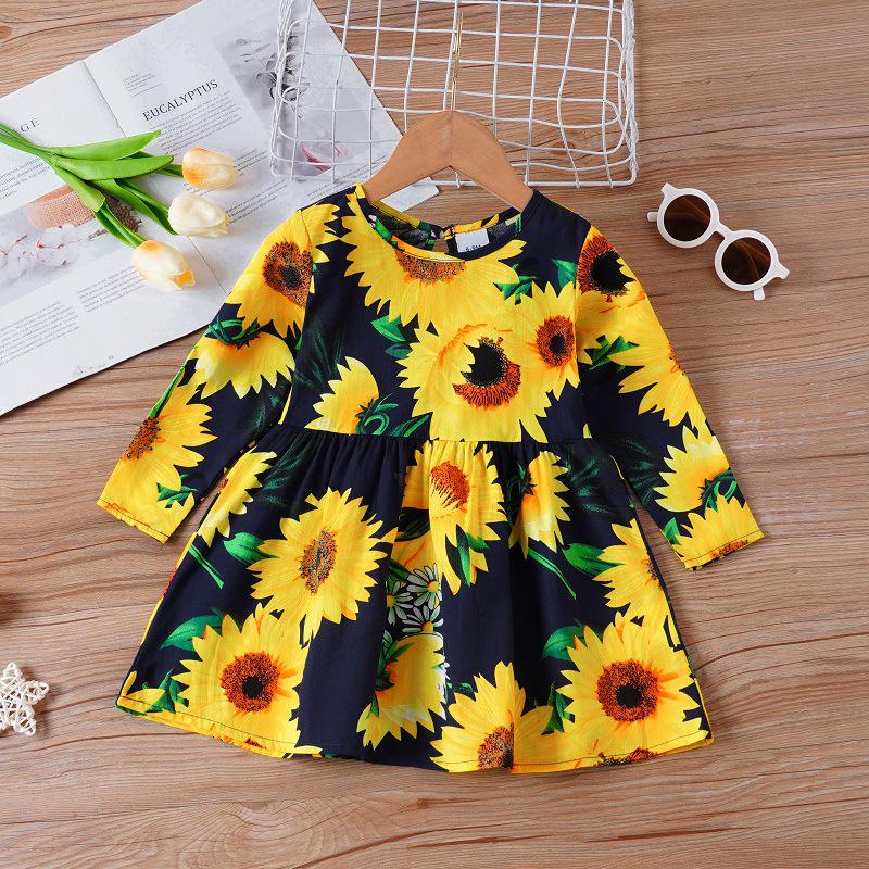 Korean Princess Long-Sleeve Floral Dress for Girls - Spring & Autumn Collection
