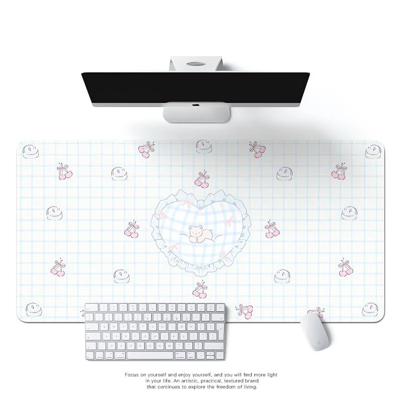 Extra Large Kawaii Desk Mouse Pad Cute Bear Cherry Print Non Slip Waterproof For Home Office Study Gaming