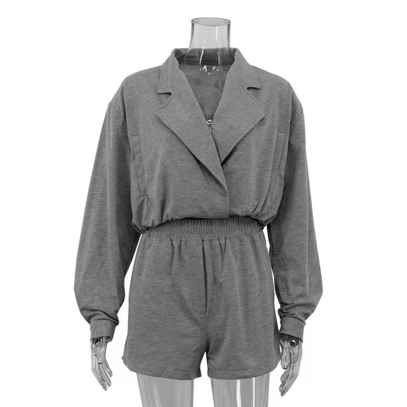 

Fashion Fashion Polo Collar Long Sleeve Cardigan Top Shorts Suit Cardigan Top and Shorts Set Gray L