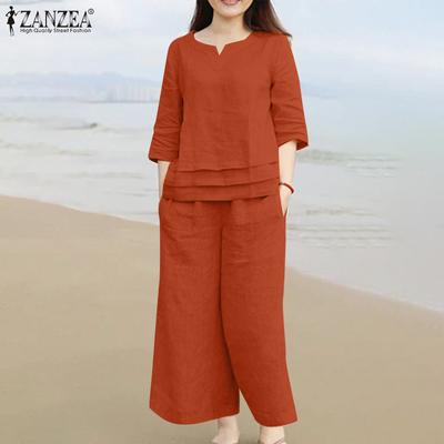 Women Blouse and Pants Casual Two Piece Trousers Suit Set