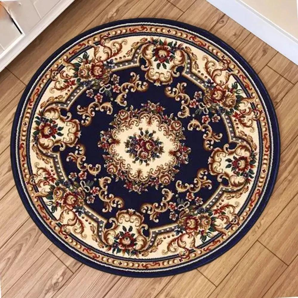 Vintage European Floral Scroll Mandala Geometric Pattern Round Rug Soft Carpet for Living Room Bedroom
