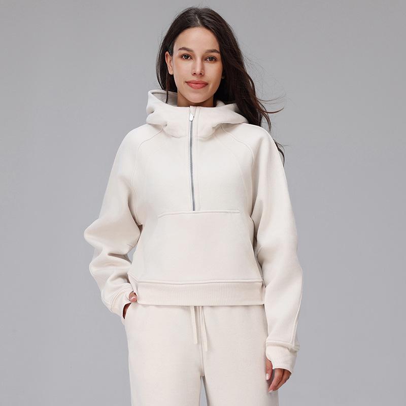 

Женская толстовка с капюшоном из флиса - Теплая, с длинным рукавом, на молнии до середины, повседневная куртка для йоги XS/S