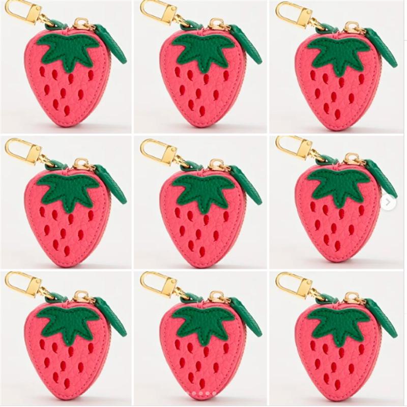 Spot PU Leder Besticktes Münzfach & Schlüsselanhänger - Lychee-Narbenleder, Erdbeere, Zitrone, Apfel, Avocado, Ananas Designs