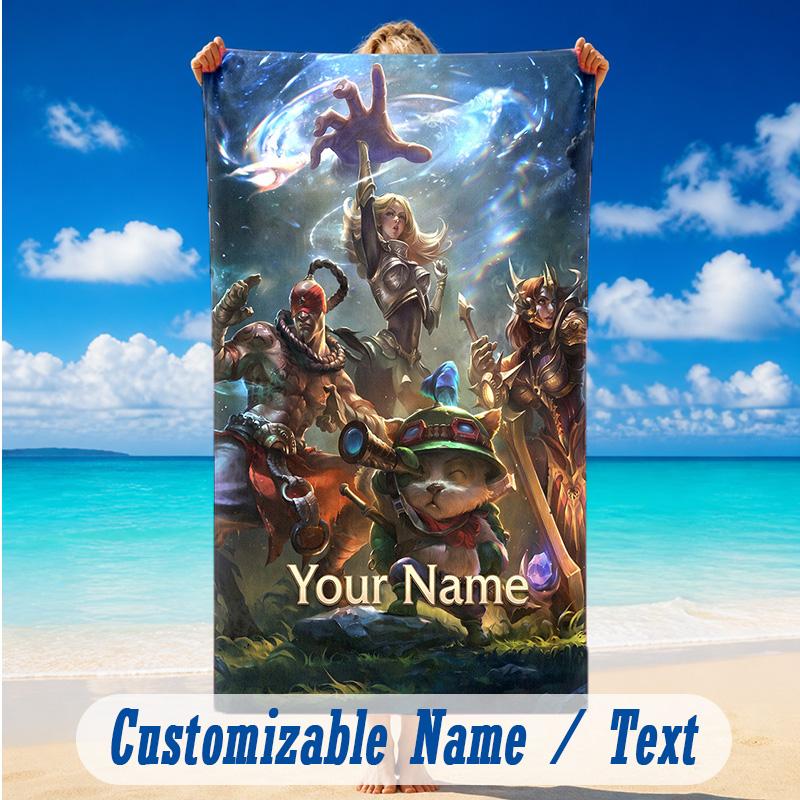 Beach Towel Custom Name Text, Quick Dry Large Towel For Beach HomeLeague of Legends
