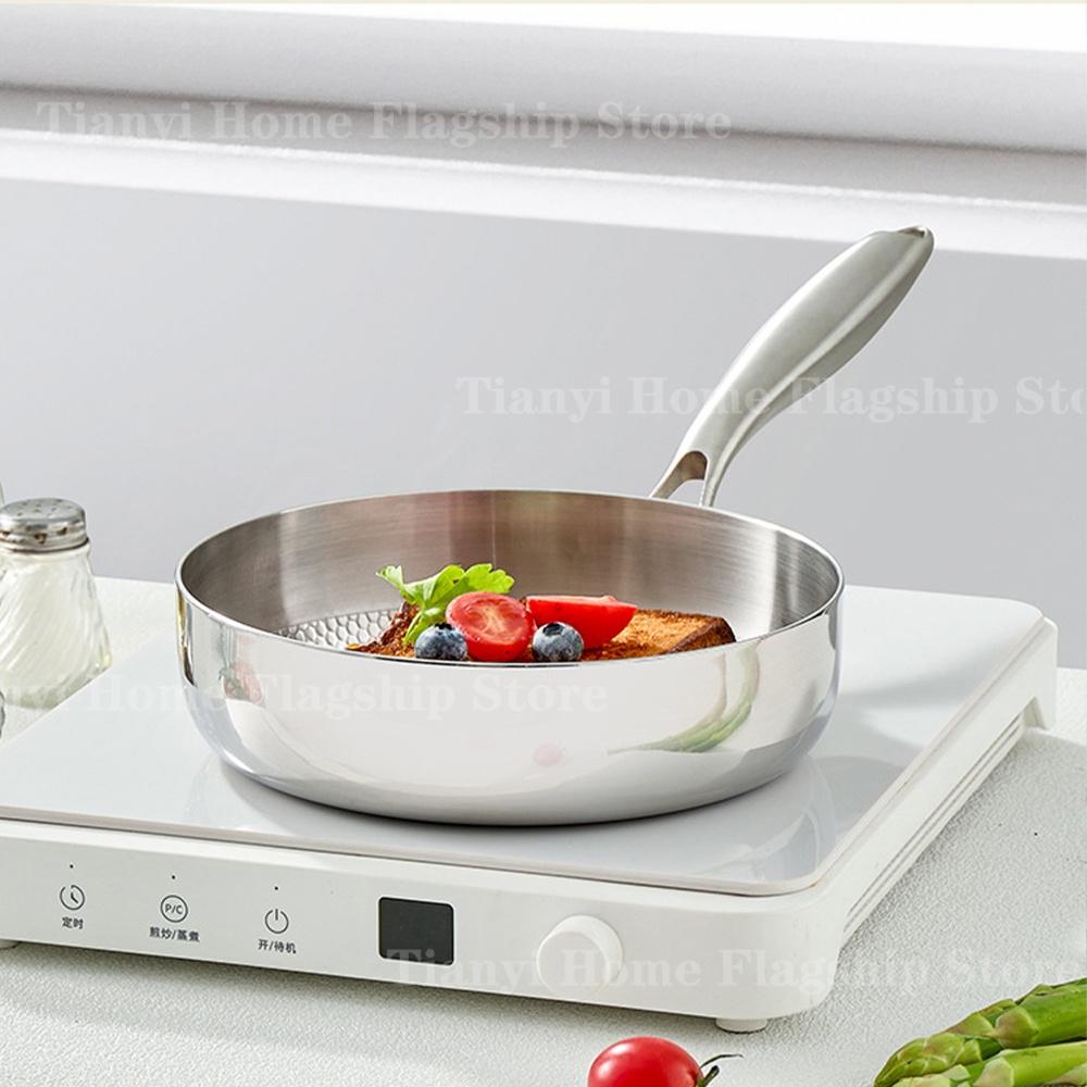 304 Stainless Steel Frying Pan Wok Non-stick Household Cooking Pot Egg Fried Steak Gas Stove Induction Saucepan Kitchen Cookware