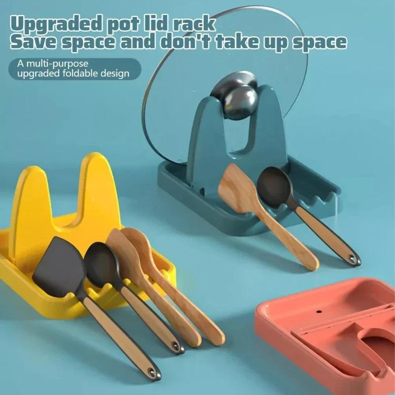 Household Kitchen Foldable Pot Lid Rack Plastic Spoon Holder Organizer Storage Pad Kitchen Storage Shelf Cookware Accessories