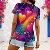 Women Plus Size Asymmetric Neck Short Sleeve Top Colorful Rainbow Heart Vibrant Art Print