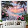 1pc Sunset Beach Palm Trees Hibiscus Flowers Tropical Paradise Tapestry Coastal Wall Art Living Room Decor Relaxing Ocean View