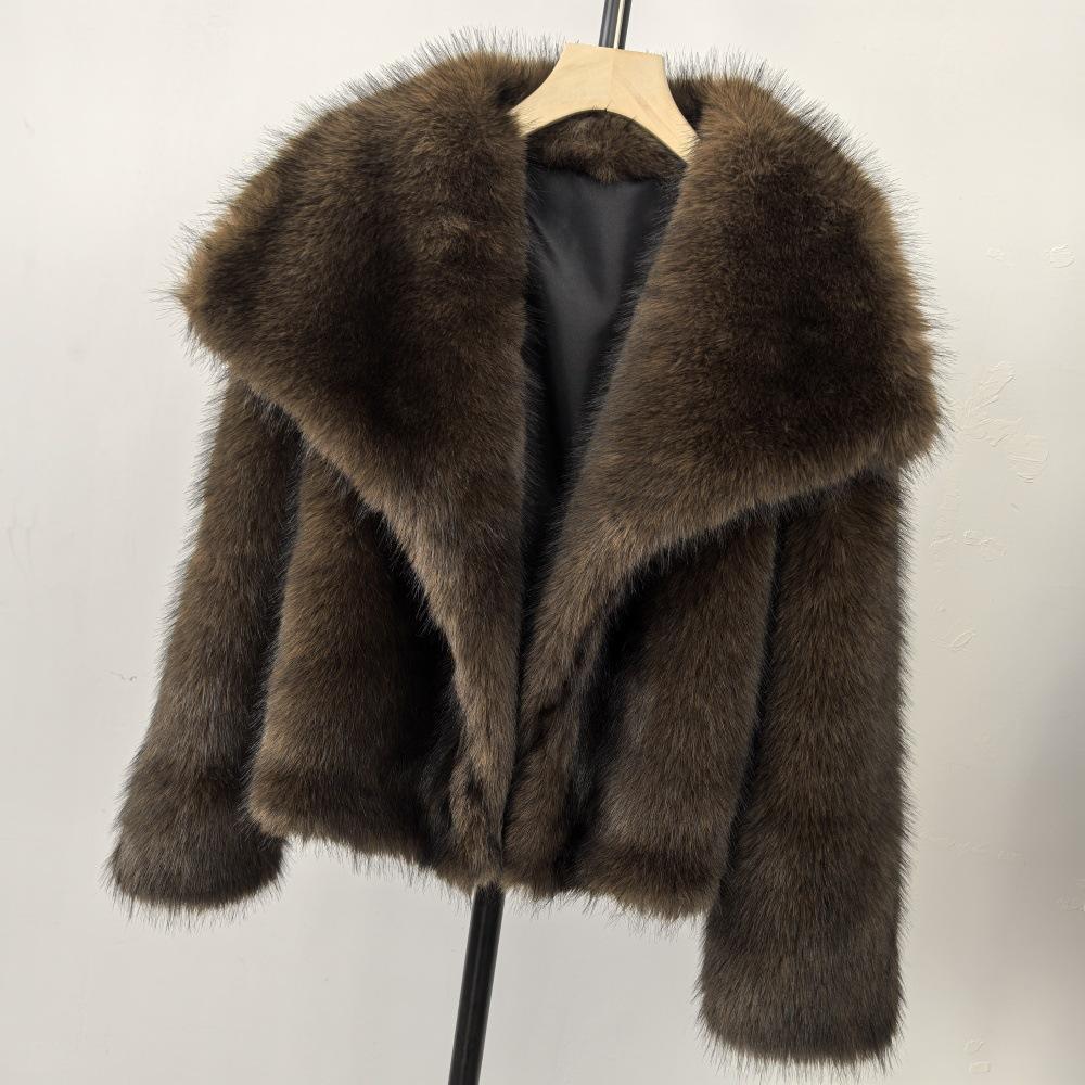 Women Faux Fur Overcoat Oversize Turn Down Collar Fluffy Fur Jacket Women Fur Coats Vintage Winter Clothes