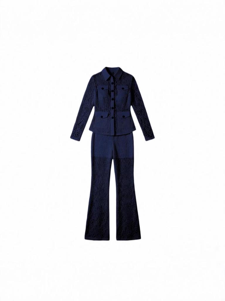 2026 Spring Lace Lapel Suit: European & American Style, Long Sleeve & Pants