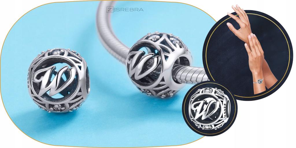 Charms Letter W 925 Bead Pendant S925 Openwork Zircons Letter