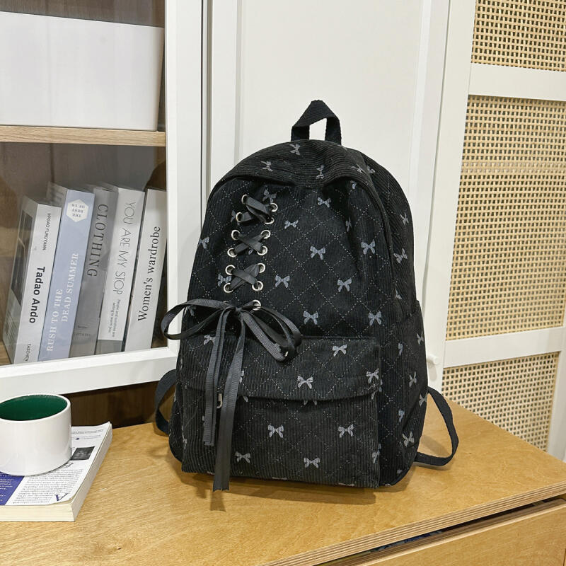 Bow Check Bag Women's Backpack Corduroy Backpack