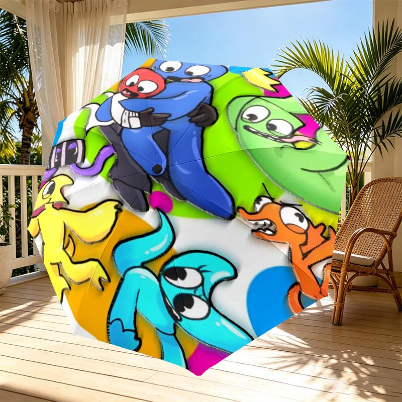 Game Rainbow Friends Print Automatic Open Close Umbrella, Portable Foldable Umbrella, for Outdoor Commute Camping Trip, Ideal Birthday Gift