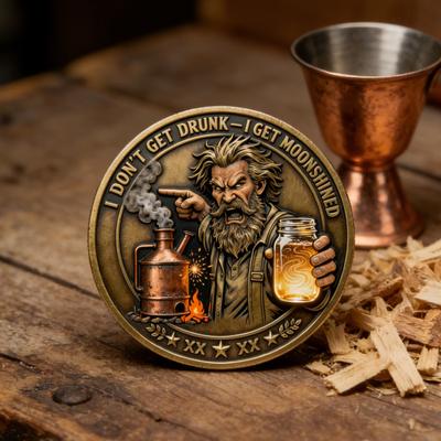 Moonshine Outlaws Club Collectible Coin Double-Sided Vintage Metal Drinking Skull Souvenir Coin