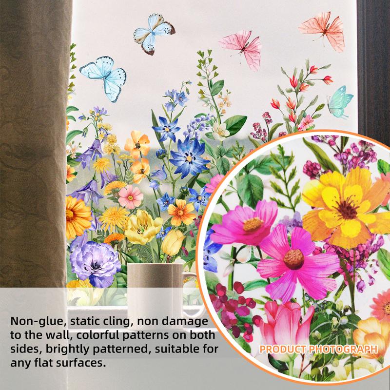 1PC PVC Removable Flower Window Stickers Daisy Tulip Butterfly Dragonfly Decorative Glass Stickers Static Stickers Home Decor