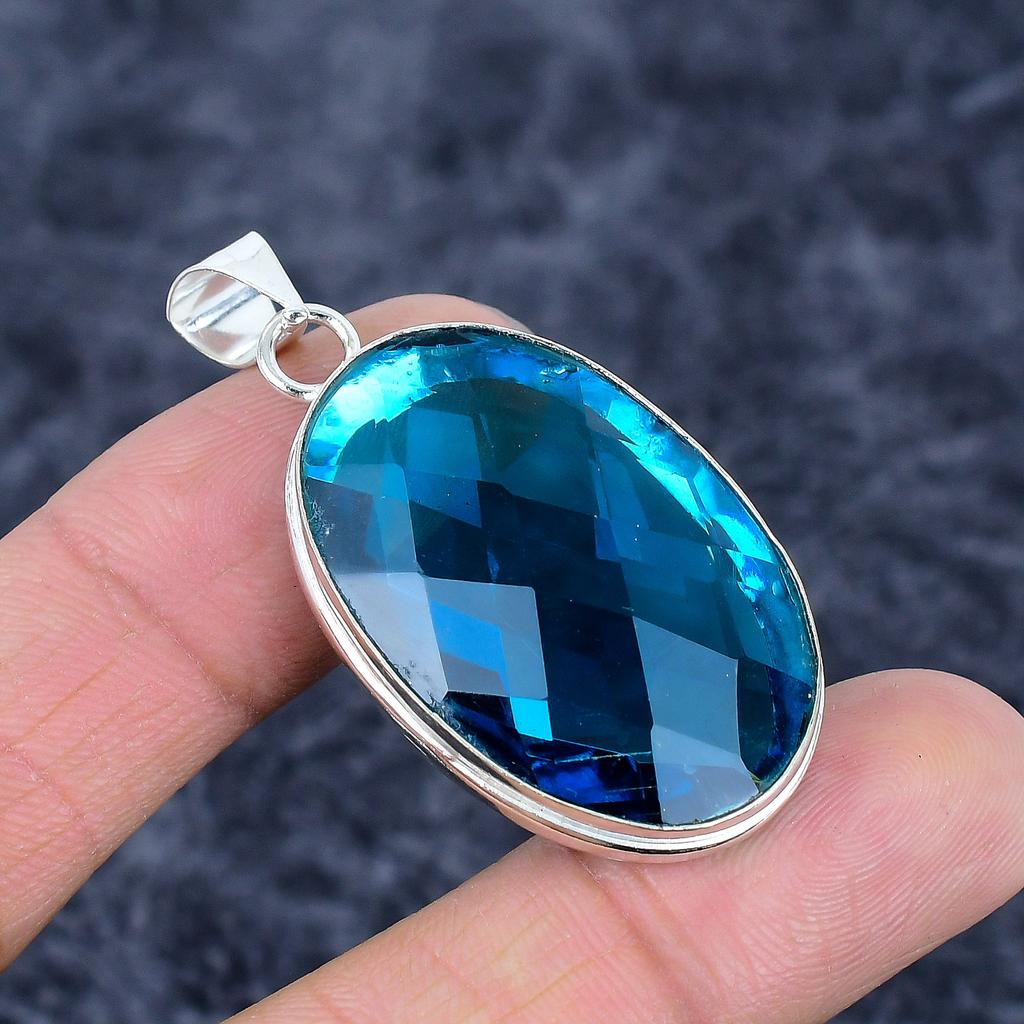 Iolite Quartz Gemstone Handmade 925 Sterling Silver Jewelry Pendant 2.01" M-3253