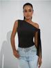 Women's One Shoulder Top Sleeveless Ruched Slim Fit Asymmetrical Going Out Blouse