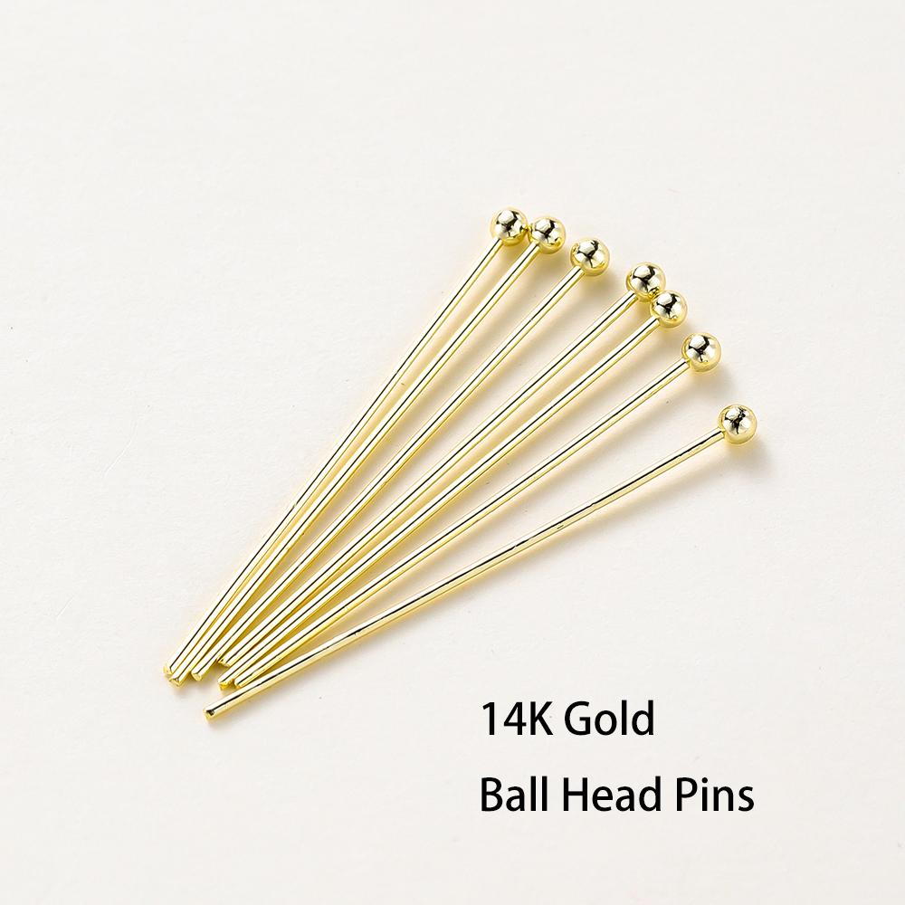 100Pcslot 14K 18K Gold Plated 16-50Mm Ball Head Pins Diy Jewelry Making Findings Brass Metal Flat Head Eye Head Pins Supplies