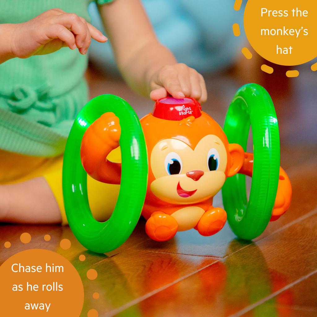 Bright Starts Roll & Grow Monkey (6 Months and Up) Crawling & Chasing Game, 52181