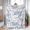 Blue Floral Pattern Fleece Blanket White Background Large Flowers Soft Cozy Throw Home Decor for Living Room or Bedroom Gift