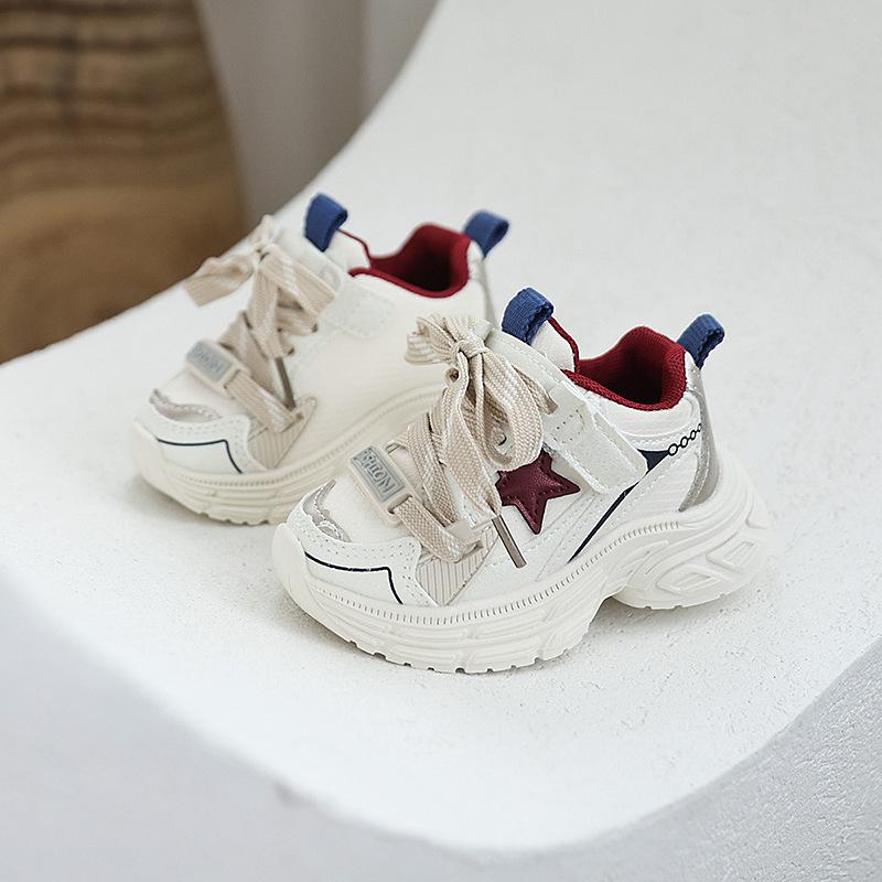 Boys' Handsome Dad Shoes Cute Star Sneakers Girls' Leather Casual Shoes