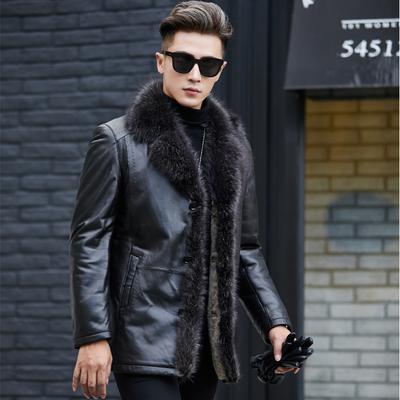 Fur Men's Raccoon Fur Collar Mid-Length Thickened Fur One Men Genuine Leather Clothes Men Fur Overcoat Coat