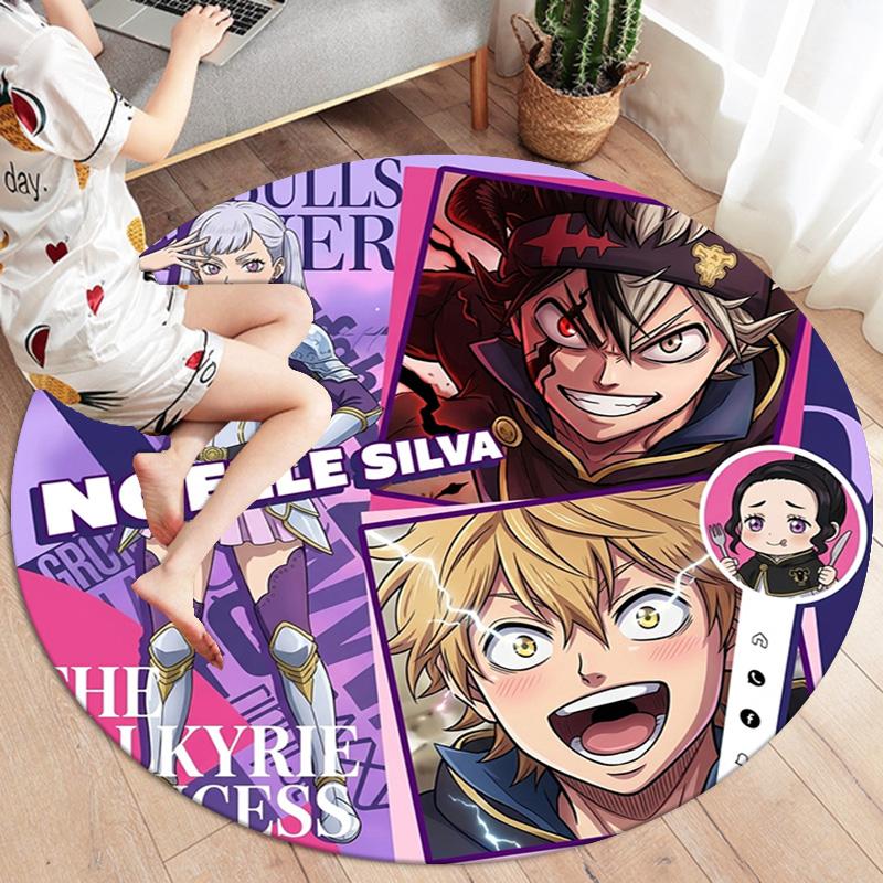 Black Clover Round Area Rug Carpet Rug For Living Room Bedroom Sofa Playroom Decor Nonslip Floor Mat