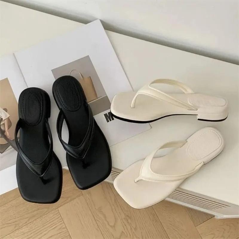 Solid Color Square Toe Flip Flops for Women Soft Non Slip Sole Casual Summer Sandals Indoor Outdoor Beach Pool Slippers