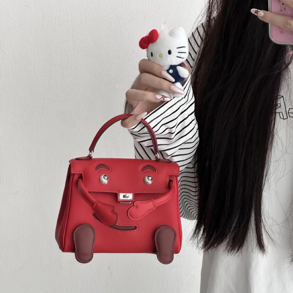 Millennium Doll Bag Smiley Face Bag Genuine Leather Mini Handbag First Layer Cowhide Alligator Pattern Shoulder Messenger Bag Women