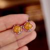 Exquisite S925 Sterling Silver Old Amber Wax Bread Block Ring Stud Earrings