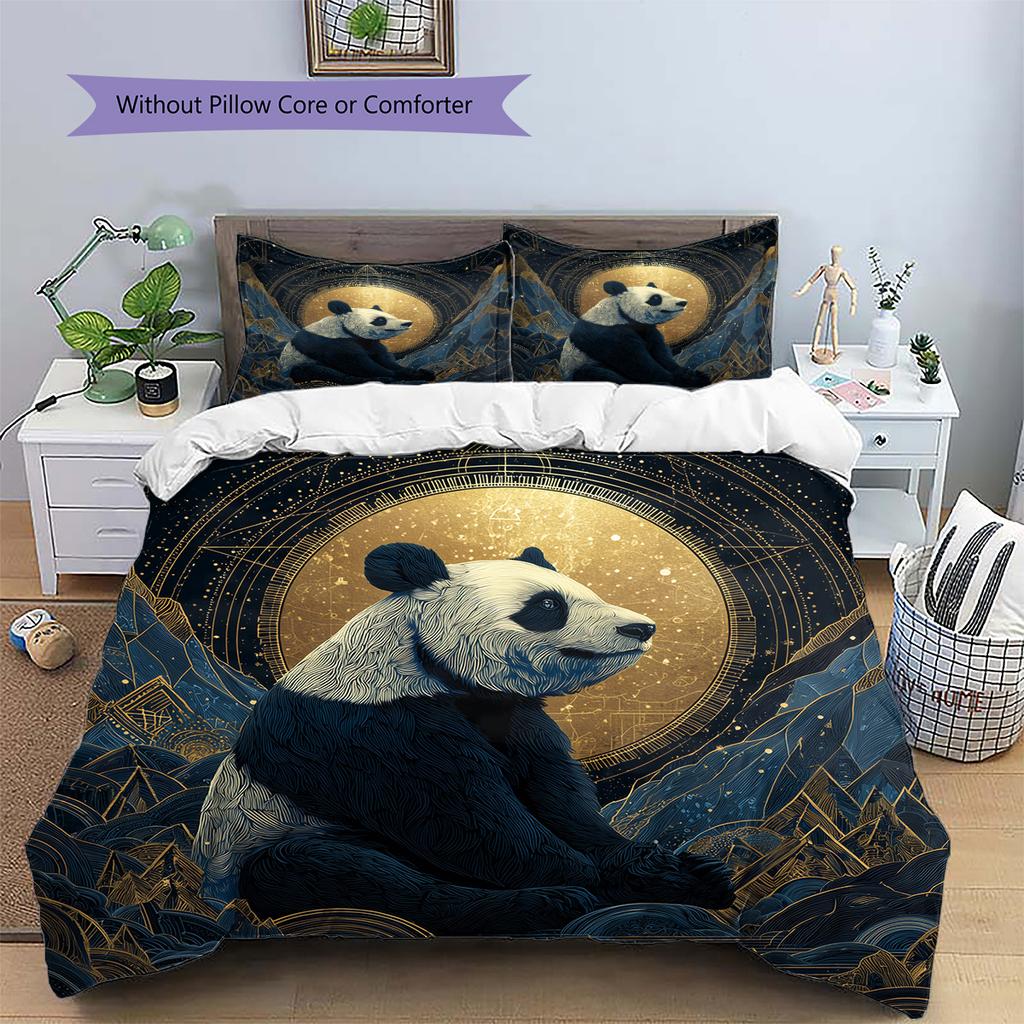Moon Panda Pattern Bedding Quilt Set Home Decoration Gift (1 * duvet cover + 2 * pillowcase without core)