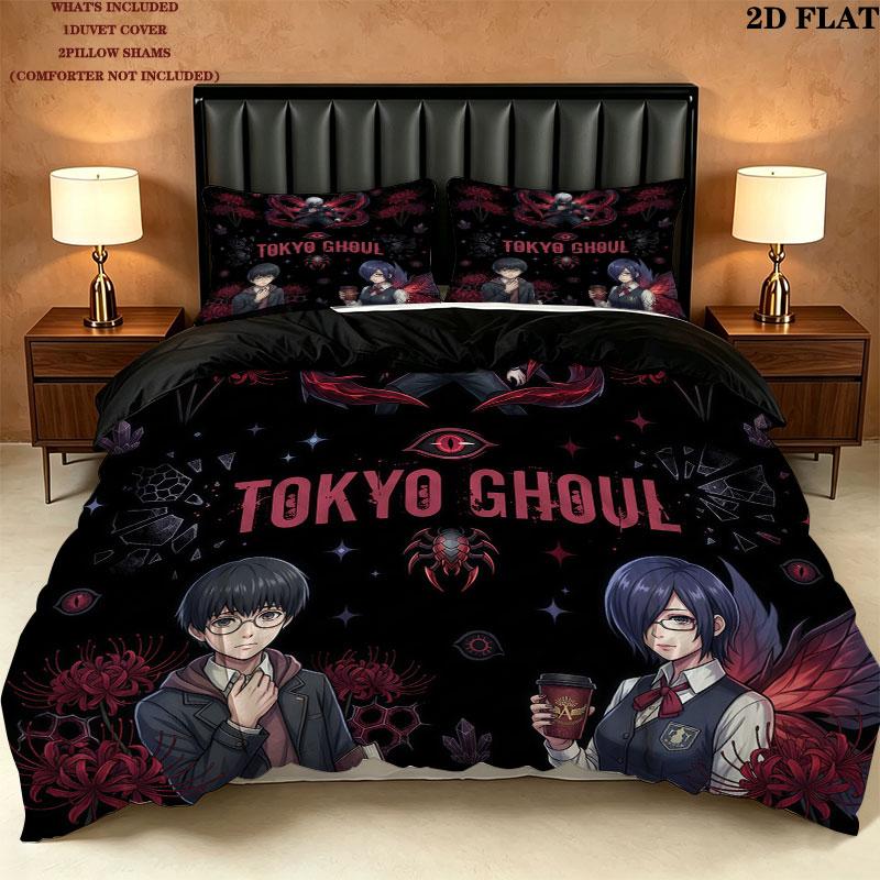 Tokyo Ghoul Vzor Povlečení Sada Prošívaných Dek Quilt Cover Povlak na Polštář Domácí Narozeninový Dárek(1 * povlak na peřinu + 2 * povlak na polštář, bez jádra)