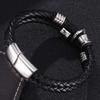 European & American Men's Woven Leather & Stainless Steel Bracelet