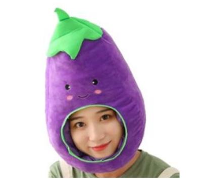 [pkpohs] Strawberry Vegetable Costume Plush Toy Funny Cosplay Hat Fancy Dress (Eggplant)