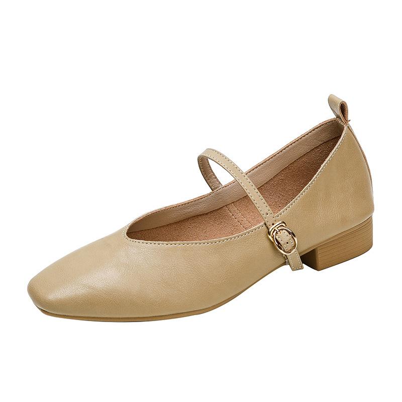 Kožené babičkovské boty na silném podpatku s páskem Mary Jane, francouzská čtvercová špička, dámské boty na středním podpatku, nové jarní a podzimní univerzální dámské boty