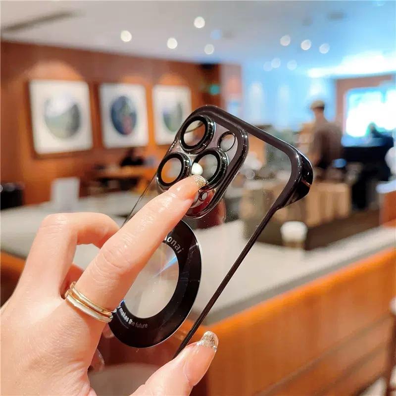 Applicable To IPhone16 Frameless Electroplating Mobile Phone Case Magnetic Suction Apple 15 ProMax Leakage Mark 14 Protection Case