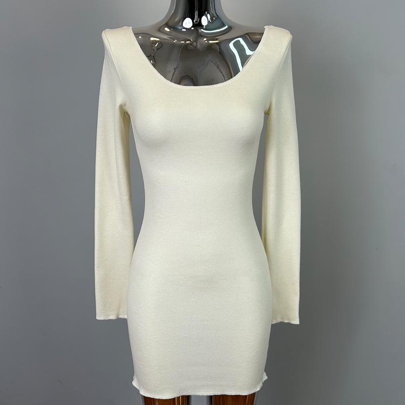 

Южнокорейское стильное однотонное женственное платье средней длины с глубоким вырезом Dongdaemun One size грязно-белый