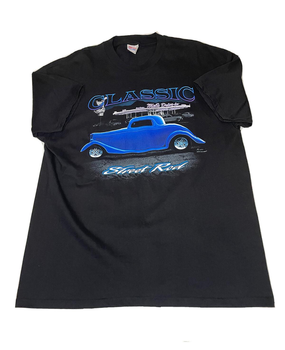 Vtg Mels Drive In T Hollwood Classic Street Rod Mens Black XL Hanes Beefy Unisex T-Shirt M